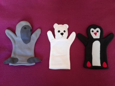 Fóka, jegesmedve és pingvin kesztyűbáb