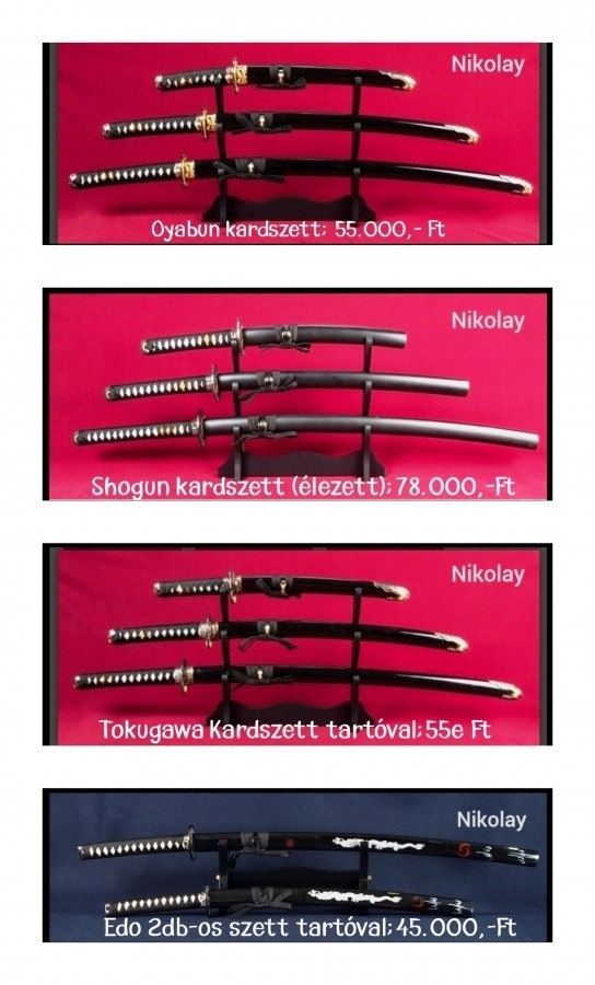 Teljesen új Japán gyártmányú Kawashima Steel Ltd. dísz, vágó, gyakorló Szamuráj kardok; Katanák, kardszettek, tartók!