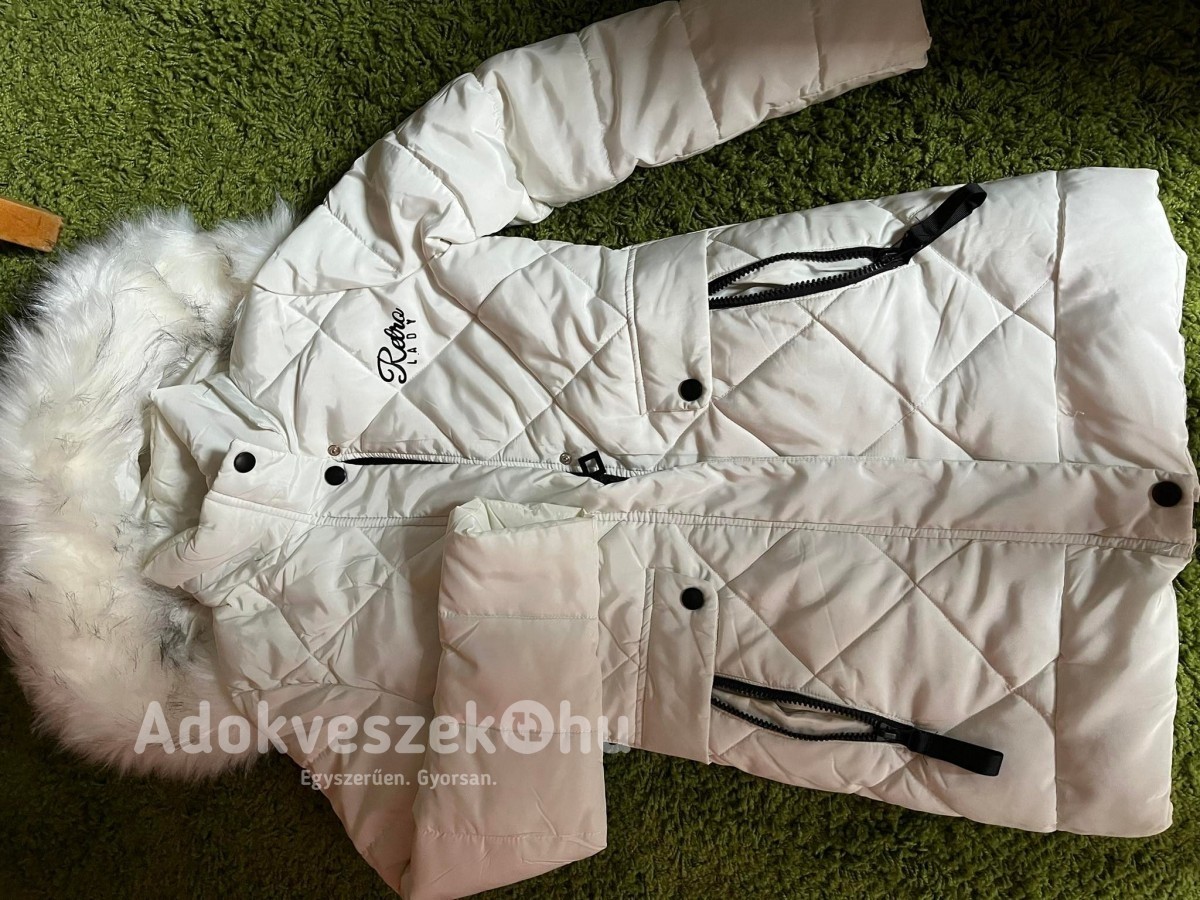 Új "S" méretű Női téli kabát, fehér szímű 