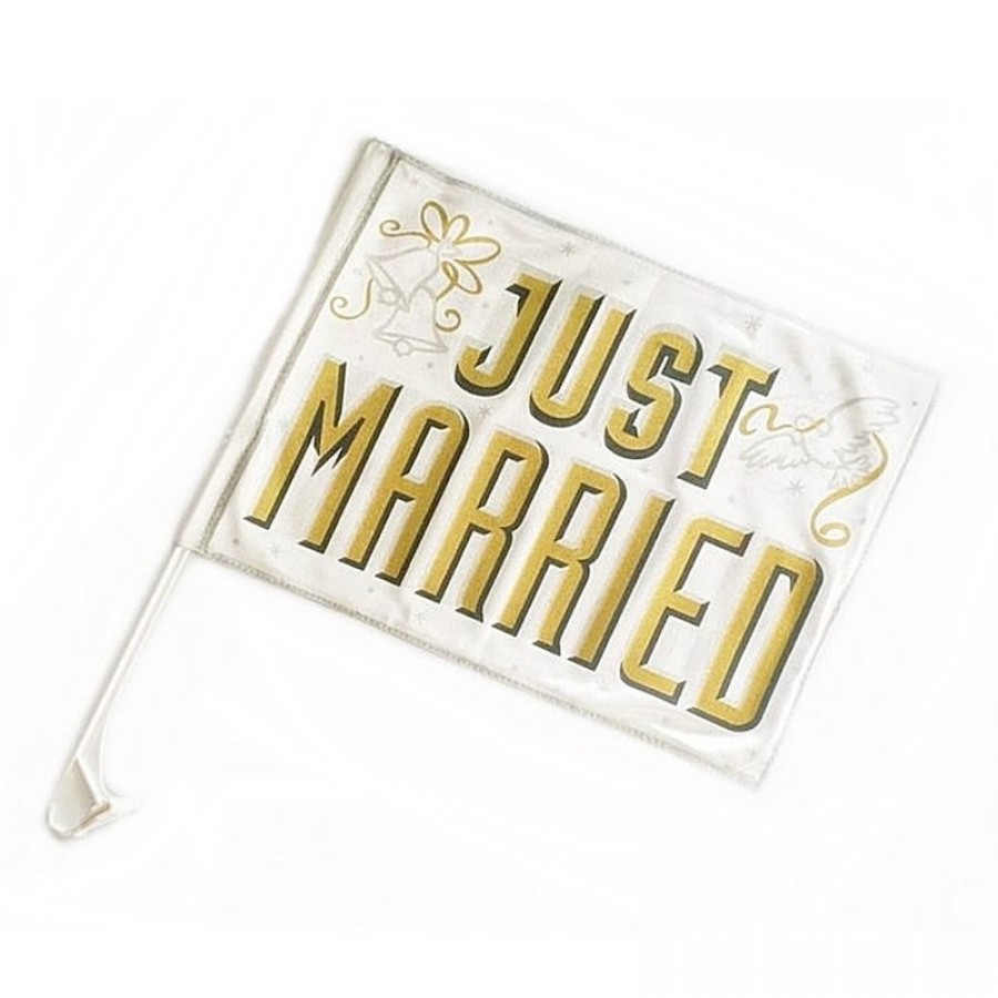 Esküvői zászló arany felírattal ~ JUST MARRIED - (*6db készleten)