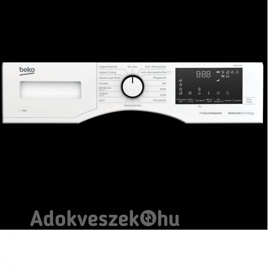 Beko Pro Smart Inverter DE 8537 PAO hőszivattyús szárítógép, 8 kg, A+++, EcoGentle, ruhakímélő dobbal ,digitális kijelző, dupla szűrőház