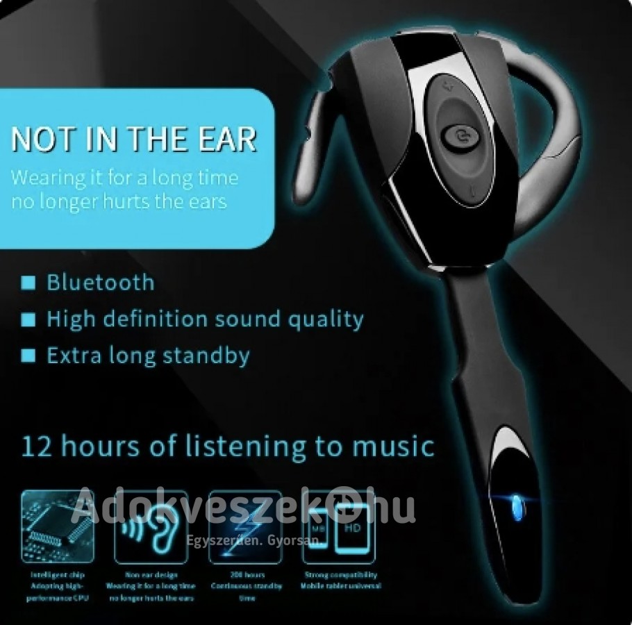 Új,Bluetooth 5.0 vezeték nélküli kihangosító, egyfüles horgos fülhallgató mikrofonnal -45%