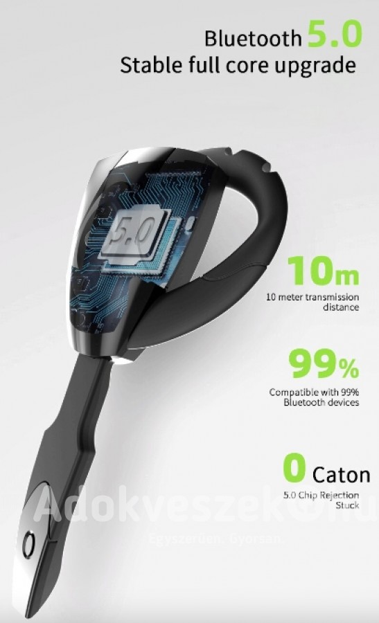 Új,Bluetooth 5.0 vezeték nélküli kihangosító, egyfüles horgos fülhallgató mikrofonnal -45%
