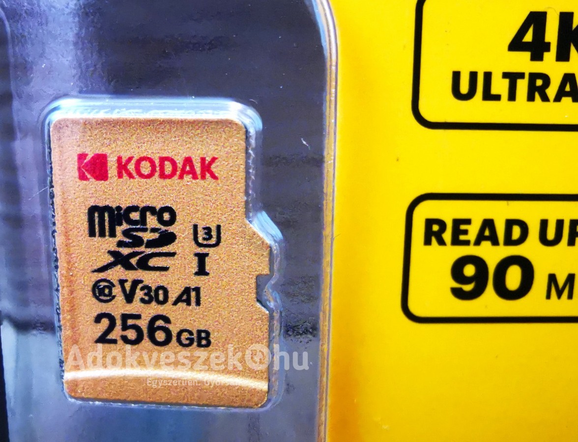 Új, Kodak Micro U3 A1 V30 memóriakártya 100 MB/s olvasási sebesség 256 GB fél áron!