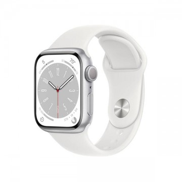 Apple Watch Series 8 GPS 45mm Silver Aluminium Case with White Sport...