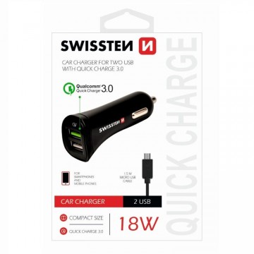 Autós töltő Swissten Qualcomm Quick Charge 3.0 támogatás 2x USB...