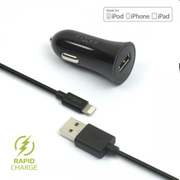 FIXED Autós töltő USB kábellel USB/Lightning MFI, 1m, 12 W, fekete