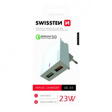 Gyorstöltés Swissten Qualcomm Charger 3.0 s 2 USB konektorral, 23W,...