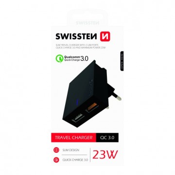 Gyorstöltés Swissten Qualcomm Charger 3.0 s 2 USB konektorral, 23W,...