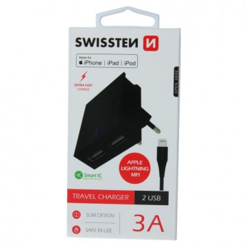 Gyorstöltés Swissten Smart IC 3.A 2 USB konektorral + Adatkábel USB...