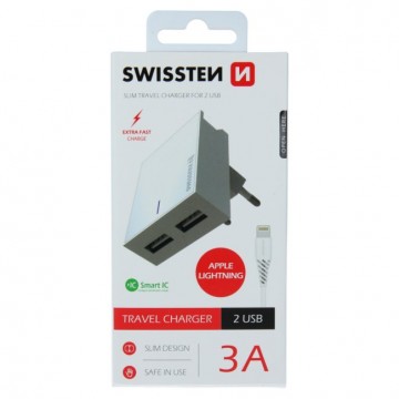 Gyorstöltés Swissten Smart IC 3.A s 2 USB konektorral + Adatkábel...