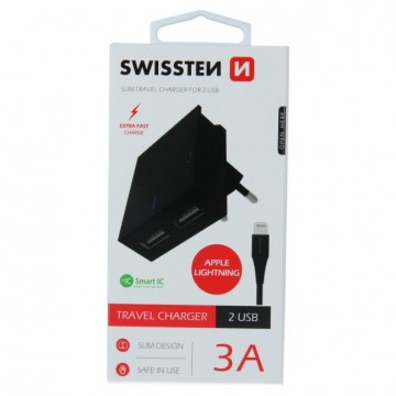 Gyorstöltés Swissten Smart IC 3.A s 2 USB konektorral + Adatkábel...