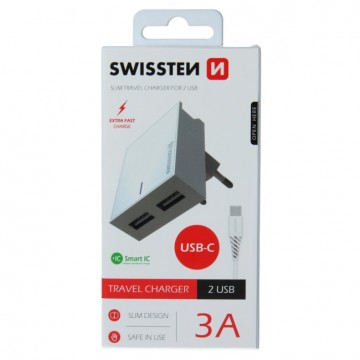 Gyorstöltő Swissten Smart IC 3.A s 2 USB konektorral + Adatkábel...