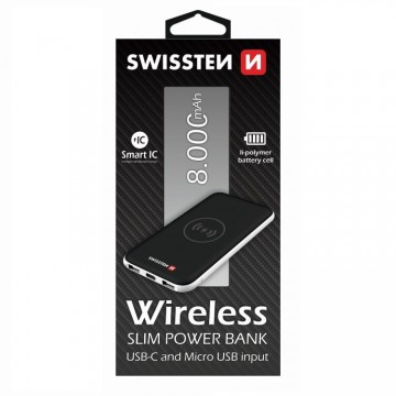 Powerbank Swissten Slim 8000 mAh vezeték nélküli töltéssel és...
