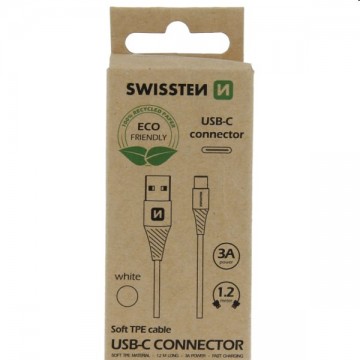 Swissten Data Cable Textile USB / USB-C 1.2 m, fehér, eco csomagolás