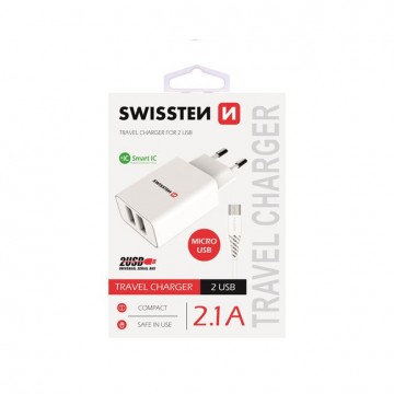 Töltő Swissten Smart IC 2.1A s 2 USB konektorral és adatkábellel...