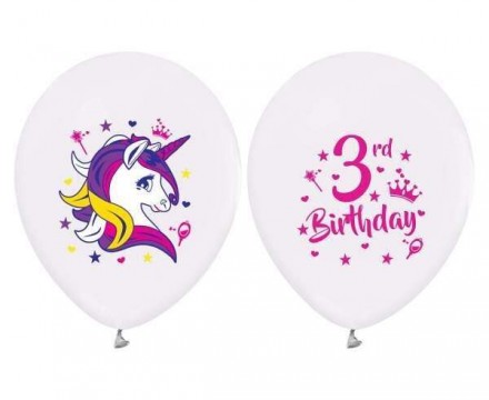 3 éves Unikornis Happy Birthday léggömb, lufi 5 db-os
