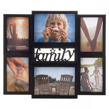 6 db-os fényképkeret, fekete családi fotókeret, műanyag