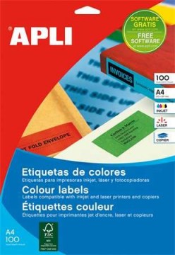 APLI Etikett, 210x297 mm, színes, APLI, zöld, 100 etikett/csomag