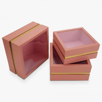 Aranyszegélyes kocka doboz rózsaszin 3db/szett