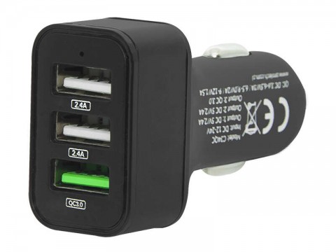 Autós szivargyújtó adapter - 3 USB Port 2 x 2.4 A USB, 1 x QC...