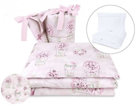 Baby Shop 5 részes babaágynemű - rózsaszín virágos nyuszi