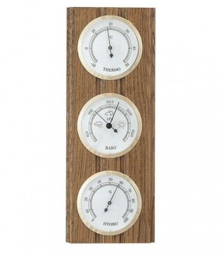 Barométer kombináció hőmérővel és páramérővel, fa hátlapon...