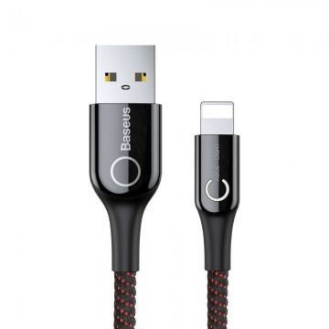 Baseus C alakú 2.4A USB Lightning kábel LED-del, 1m (fekete)