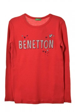 Benetton piros, hosszú ujjú lány felső – 130 cm