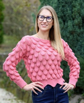 Csepp mintás kötött rózsaszín rövid pulóver (S-M)