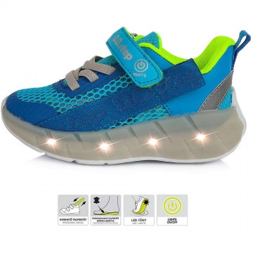 D.D.Step Kék-neon LED fényű sportcipő (Méret 33)