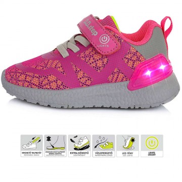 D.D.Step Pink-sárga LED fényű sportcipő (Méret 35)