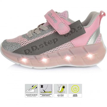 D.D.Step Puncs-ezüst LED fényű sportcipő (Méret 33)