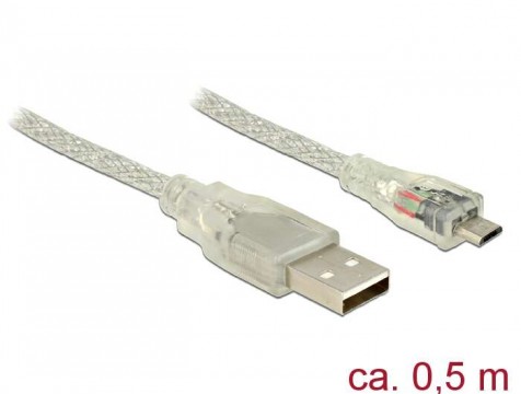 DeLOCK 0.5m, USB2.0-A/USB2.0 Micro-B USB kábel 0,5 M USB A Micro-...