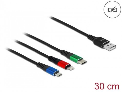 DeLOCK 87236 USB kábel 0,3 M USB 2.0 USB A Micro-USB B/Lightning/...