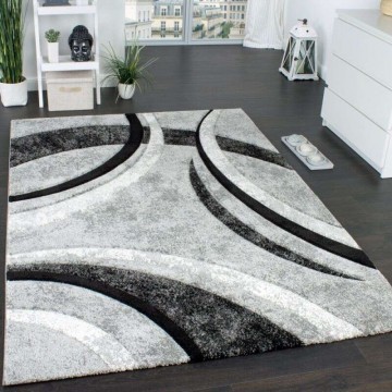 Dizájner szőnyeg szürke fekete krém melírt, 200×290-es méretben