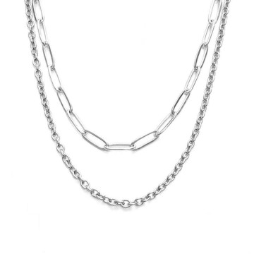 Dupla rozsdamentes acél nyaklánc ezüst színben, 50 és 60 cm