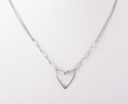 Dupla szálú vékony ezüst nyaklánc szív medállal