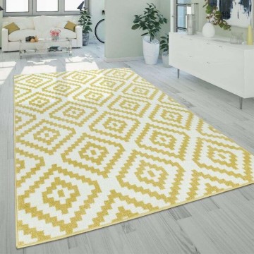 Ethno mintájú szőnyeg sárga-fehér, modell 20676, 70x140cm