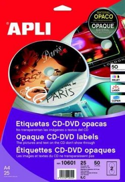 Etikett, CD/DVD, A4, teljes lefedettségű, matt, APLI...