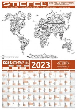 Éves tervezőnaptár Föld rajzos térképével poszter 2023