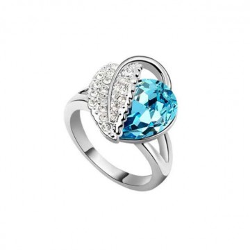 Ezüst színű kék kristályos gyűrű / 8-as méret/ (0674.)
