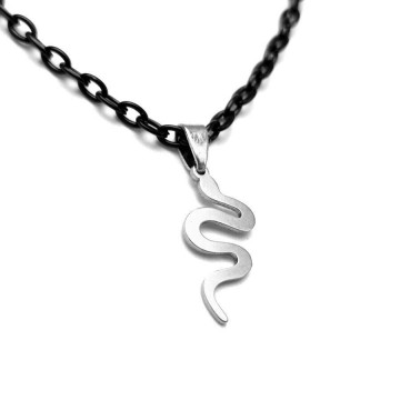 Ezüst színű Nemesacél kígyós medál fekete lánccal