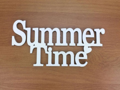 Fa - "Summer Time" felirat koszorúra fehér 7x14cm
