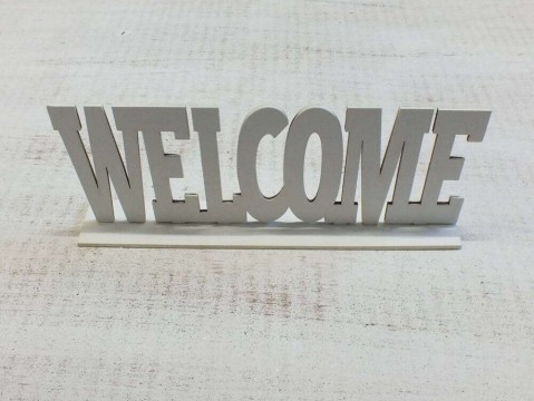 Fa "Welcome" tábla talpas fehér 25cm