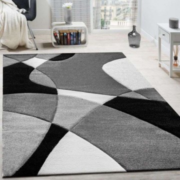 Geometriai vonalak fekete-fehér szőnyeg, modell 20668, 240x330cm