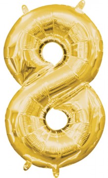 Gold, Arany mini szám fólia lufi 8-as 40 cm 2