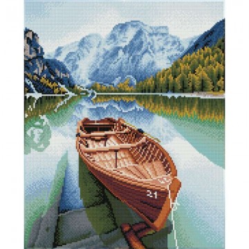 gyémántfestő kép, csónak a fjordban