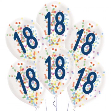 Happy Birthday 18 konfettivel töltött léggömb, lufi 6 db-os