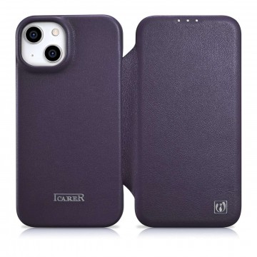 iCarer CE Prémium bőr fóliatok iPhone 14 Plus Flip mágneses...